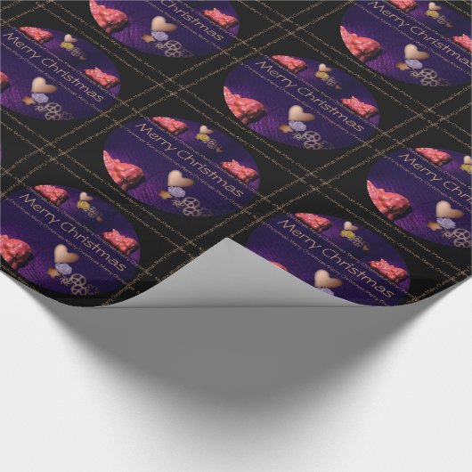 Papier Cadeau Joyeux Noël écrit en petites lignes - Ruban - (Coin)