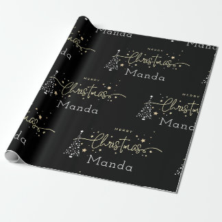 Papier Cadeau Joyeux Noël écriture élégante noire personnalisée