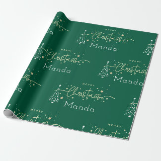 Papier Cadeau Joyeux Noël écriture élégante verte personnalisée