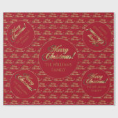 Papier Cadeau Joyeux Noël écriture feuille d'or Apple Rouge (Plat)