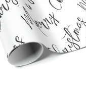 Papier Cadeau Joyeux Noël écriture moderne noir et blanc (Coin rond)