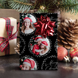 Papier Cadeau Joyeux Noël écriture moderne noire Famille 6 photo