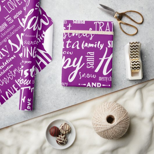 Papier Cadeau Joyeux Noël écriture violette fantaisiste (Artisanat)