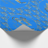 Papier Cadeau Joyeux Noël Elégant Cerulean Blue Gold Script (Coin)