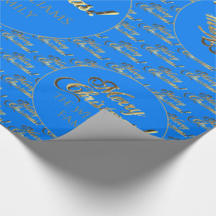 Papier Cadeau Joyeux Noël Elégant Cerulean Blue Gold Script