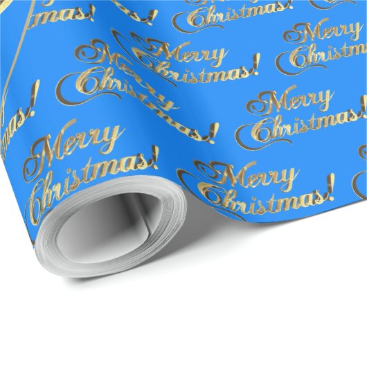 Papier Cadeau Joyeux Noël Elégant Cerulean Blue Gold Script (Coin rond)