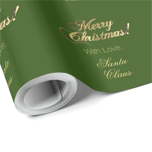 Papier Cadeau Joyeux Noël élégant écriture dorée faux vert (Coin rond)