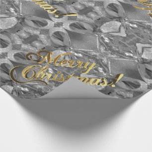 Papier Cadeau Joyeux Noël Elégant Faux Silver Gold Script