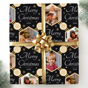 Papier Cadeau Joyeux Noël Élégant Flocon de neige photo noir