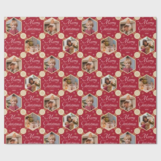 Papier Cadeau Joyeux Noël Élégant Flocon de neige Photo Rouge pr (Plat)