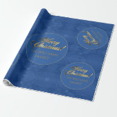 Papier Cadeau Joyeux Noël Elegant Gold Script Bleu (Déroulé)