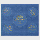 Papier Cadeau Joyeux Noël Elegant Gold Script Bleu (Plat)
