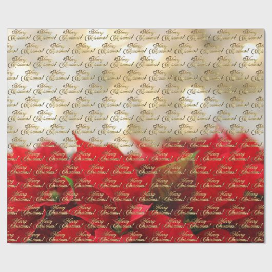 Papier Cadeau Joyeux Noël Elegant Gold Script Poinsettia (Plat)