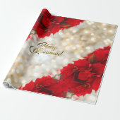 Papier Cadeau Joyeux Noël Elegant Gold Script Poinsettia (Déroulé)