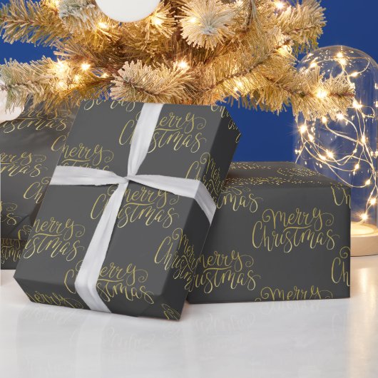 Papier Cadeau Joyeux Noël Elegant Gold Script Typographie (Vacances)