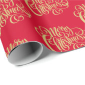 Papier Cadeau Joyeux Noël Elegant Gold Script Typographie Rouge (Coin rond)