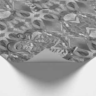 Papier Cadeau Joyeux Noël Elégant Gris Faux Argent Script
