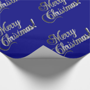 Papier Cadeau Joyeux Noël Elegant Marine Bleu et gris argenté