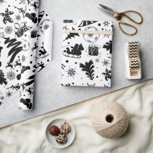 Papier Cadeau Joyeux Noël élégant noir et blanc