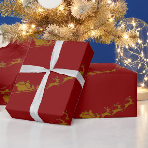 Papier Cadeau Joyeux Noël élégant Or santa Cerf Luge Noël