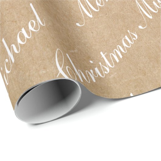 Papier Cadeau Joyeux Noël Élégant Script Texte Kraft Style (Coin rond)