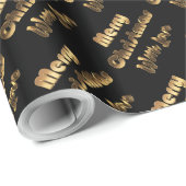 Papier Cadeau Joyeux Noël Élégante Typographie d'or noir (Coin rond)