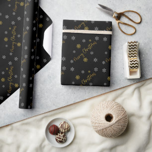 Papier Cadeau Joyeux Noël Élégants Flocons de Neige Dorés