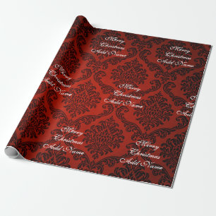 Papier Cadeau Joyeux Noël en Damassé Rouge avec Nom Noël