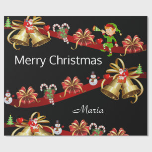 Papier Cadeau Joyeux Noël Enveloppement Papier Elf Snowman Père 