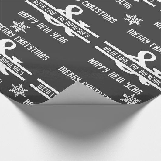 Papier Cadeau Joyeux Noël et Bonne Année Grey personnalisé (Coin)