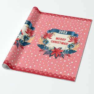 Papier Cadeau Joyeux Noël et Bonne Année ! Oiseau Rouge