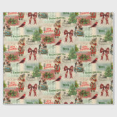 Papier Cadeau Joyeux Noël et Joyeuses Fêtes Vintage (Plat)