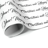 Papier Cadeau Joyeux Noël et Joyeux script du Nouvel An blanc (Coin rond)