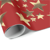 Papier Cadeau Joyeux Noël Etoiles Faux Or Élégant Script Rouge (Coin rond)