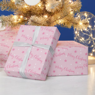 Papier Cadeau Joyeux Noël Etoiles Pois Noël rose