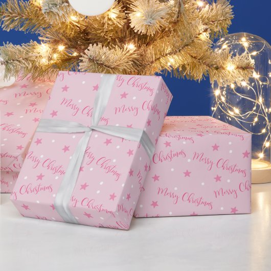 Papier Cadeau Joyeux Noël Etoiles Pois Noël rose (Vacances)