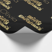 Papier Cadeau Joyeux Noël Étoiles Typographie Black Gold Chic (Coin)