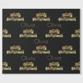 Papier Cadeau Joyeux Noël Étoiles Typographie Black Gold Chic (Plat)