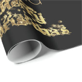 Papier Cadeau Joyeux Noël Étoiles Typographie Black Gold Chic (Coin rond)
