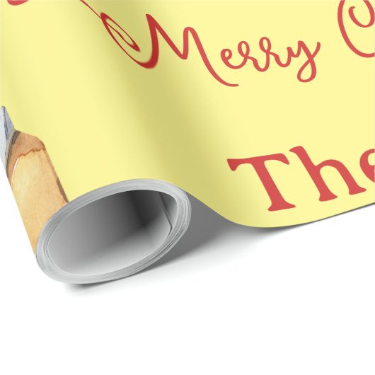 Papier Cadeau Joyeux Noël Famille Jaune Cadeaux Jaunes (Coin rond)