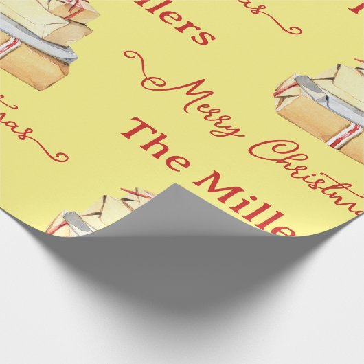 Papier Cadeau Joyeux Noël Famille Jaune Cadeaux Jaunes (Coin)