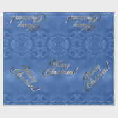 Papier Cadeau Joyeux Noël Faux Silver Foil Script bleu (Plat)