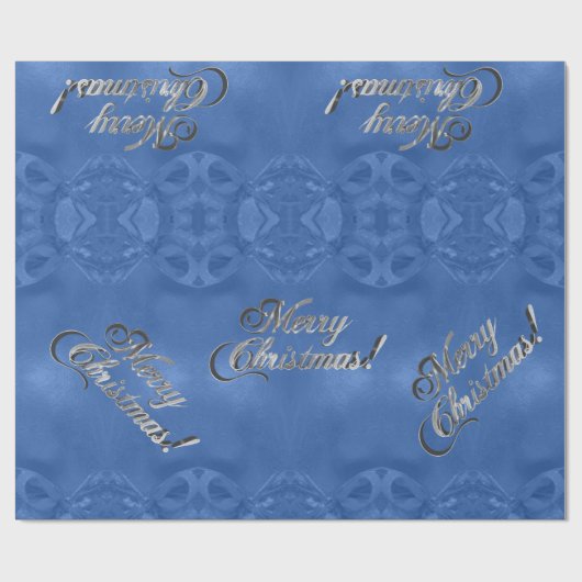Papier Cadeau Joyeux Noël Faux Silver Foil Script bleu (Plat)
