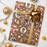Papier Cadeau Joyeux Noël Festive Arbres Photo Nom Brown<br><div class="desc">Faites vos cadeaux de Noël vraiment inoubliables avec du papier d'emballage photo personnalisé! Ce modèle modifiable présente cinq de vos photos préférées, ce qui le rend parfait pour les enfants, les amis, la famille et les animaux de compagnie. Personnalisez davantage avec le nom du bénéficiaire, votre nom de famille ou...</div>