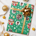 Papier Cadeau Joyeux Noël Festive Arbres Photo Nom Mid Green<br><div class="desc">Faites vos cadeaux de Noël vraiment inoubliables avec du papier d'emballage photo personnalisé! Ce modèle modifiable présente cinq de vos photos préférées, ce qui le rend parfait pour les enfants, les amis, la famille et les animaux de compagnie. Personnalisez davantage avec le nom du bénéficiaire, votre nom de famille ou...</div>
