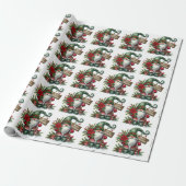 Papier Cadeau Joyeux Noël Festive Gnome avec Décorations (Déroulé)