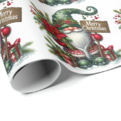 Papier Cadeau Joyeux Noël Festive Gnome avec Décorations (Coin rond)