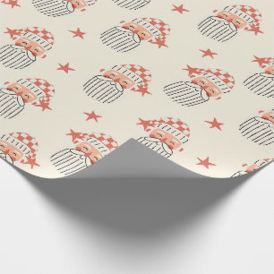Papier Cadeau Joyeux Noël fête d'hiver visage de Père Noël crèch
