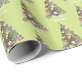 Papier Cadeau Joyeux Noël Feuilles Abstrait Arbre vacances (Coin rond)