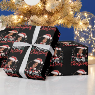 Papier Cadeau Joyeux Noël Fille Africaine Noire Chapeau de Père